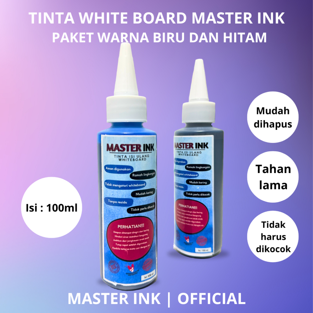 

PAKET Tinta Spidol Whiteboard Master INK Tinta Isi Ulang Spidol Master INK HITAM BIRU 100ml