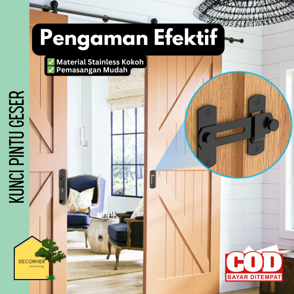 Gerendel Slot Kunci Pintu Sliding Grendel Besi Jendela Lemari