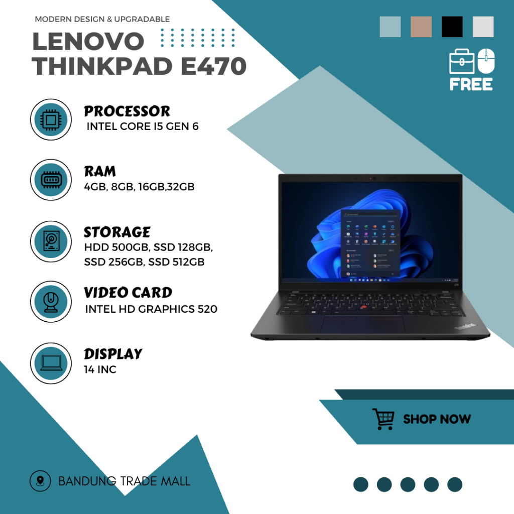 Laptop Lenovo ThinkPad E470 Core I5 Gen 6 RAM 8GB SSD 512GB MURAH