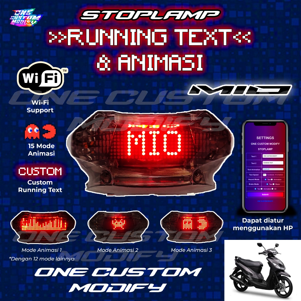 Stoplamp Running Text Animasi Mio Sporty Lampu LED Rem Belakang Modifikasi Variasi Motor