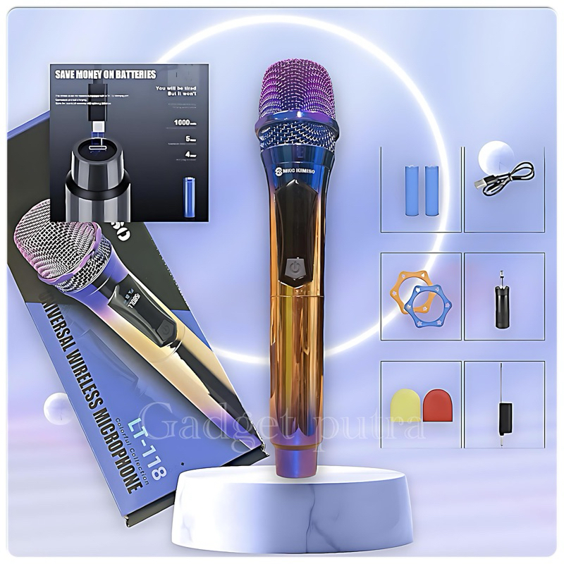 Mic wireless LT-118 rainbow  with receiver 1mic/ single michrophone wireles pengisian charging
