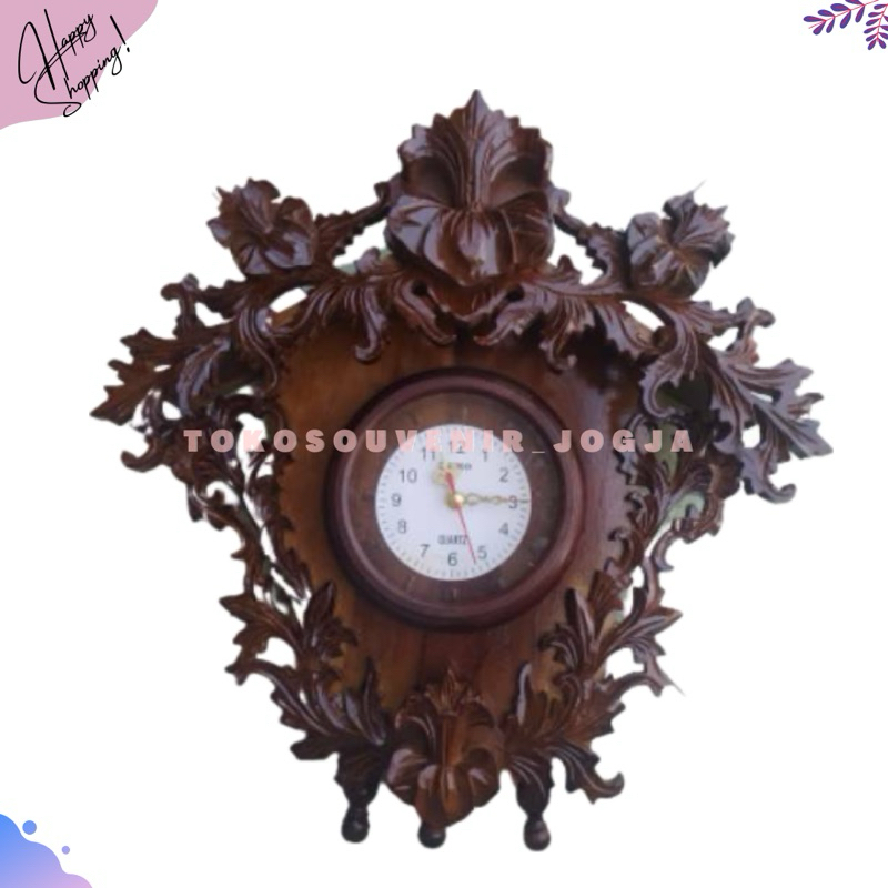 Jam Dinding Model Mawar Ukir Ukuran Besar Bahan Kayu Jati