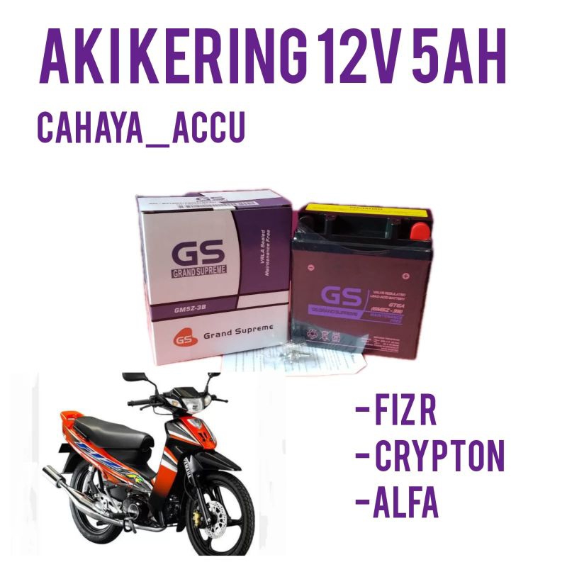 Aki motor fiz r, crypton, alfa aki gs grand supreme gm5z-3b aki kering 12v 5ah