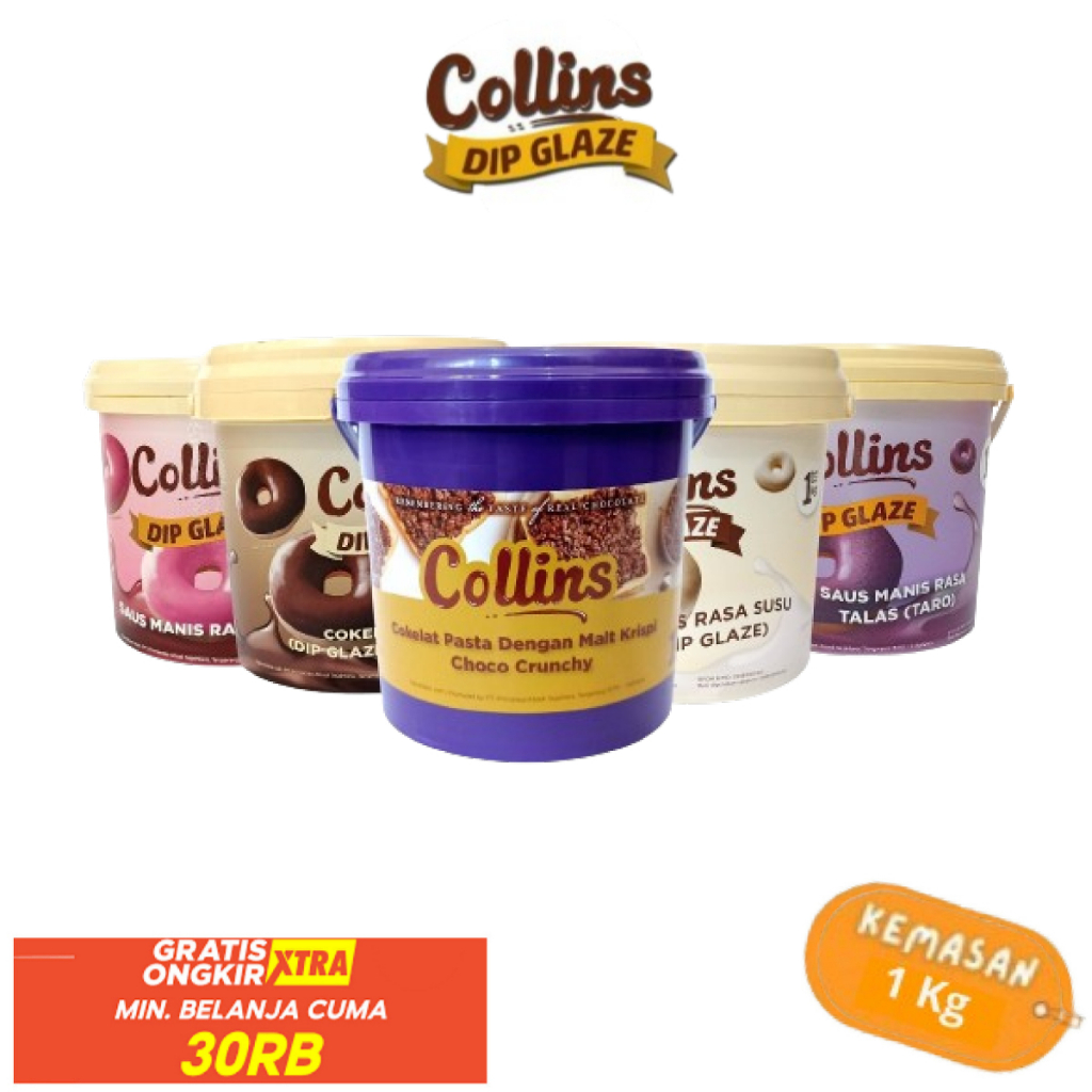 

Collins Dip Glaze 1 kg / Collins Choco Crunchy / Collins Coklat / Collins Tiramisu / Collins Strawberry / Collins Taro