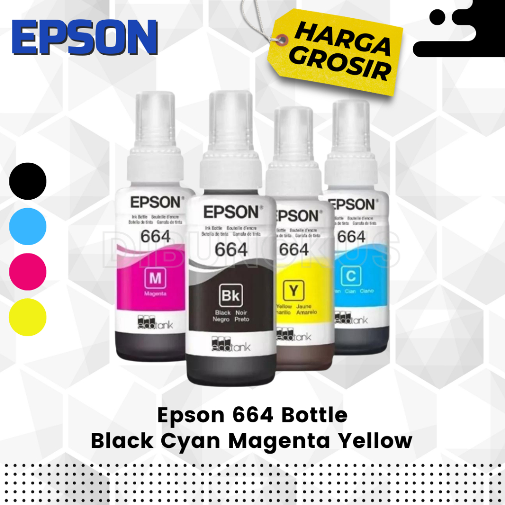 

Tinta Refill Epson 664 Black Cyan Magenta Yellow 100% Original