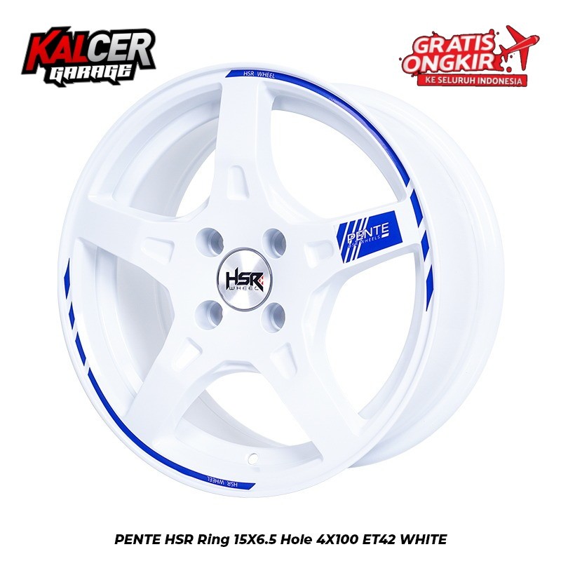 VELG MOBIL HSR RING 15 PENTE UNTUK AGYA SIGRA BRIO JAZZ DLL R15 PENTE HSR R15X65 H4X100 ET42 WHITE