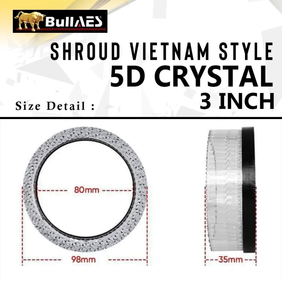 Shroud Lampu Bulat Vietnam 2.5 Inch Style 5D Kristal Acrylic