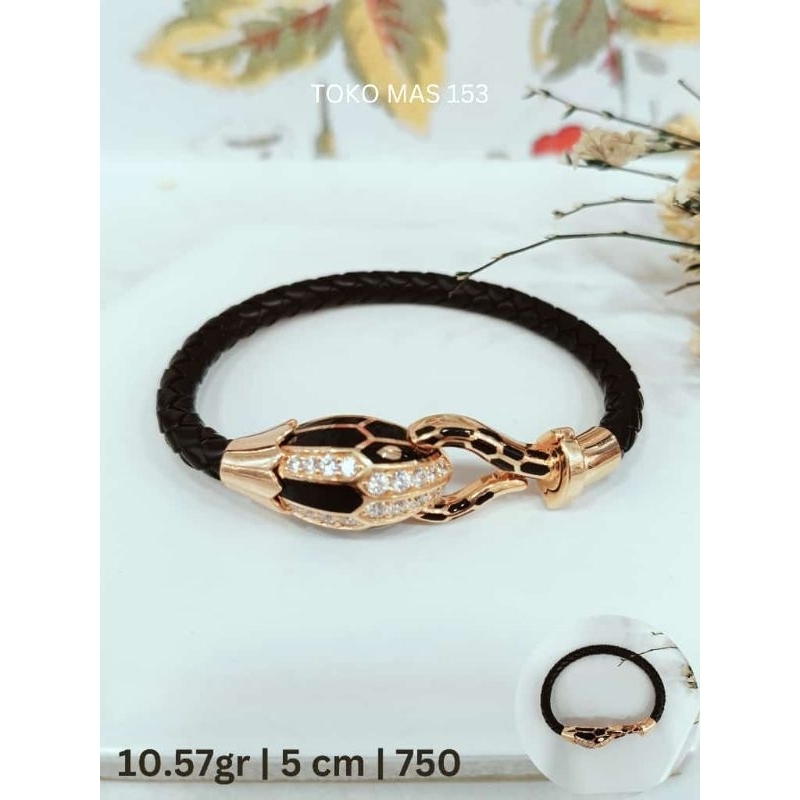 WAJIB TANYA STOK Realpict Gelang Tali Hitam Kepala Ular Emas Asli Kadar 750