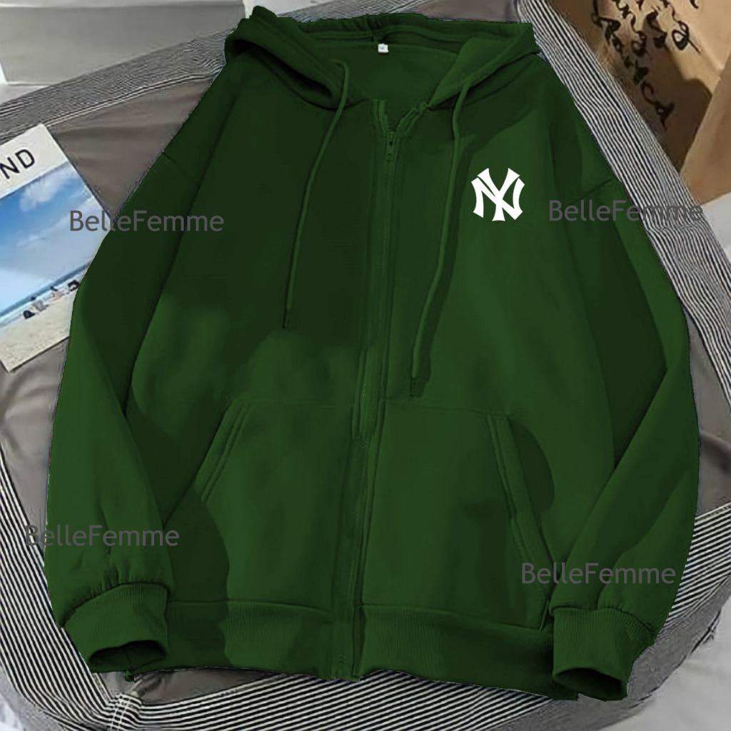 hoodie resleting pria wanita NY zipper hoodie wanita korean style L XL XXL bahan fleece tebal sweate