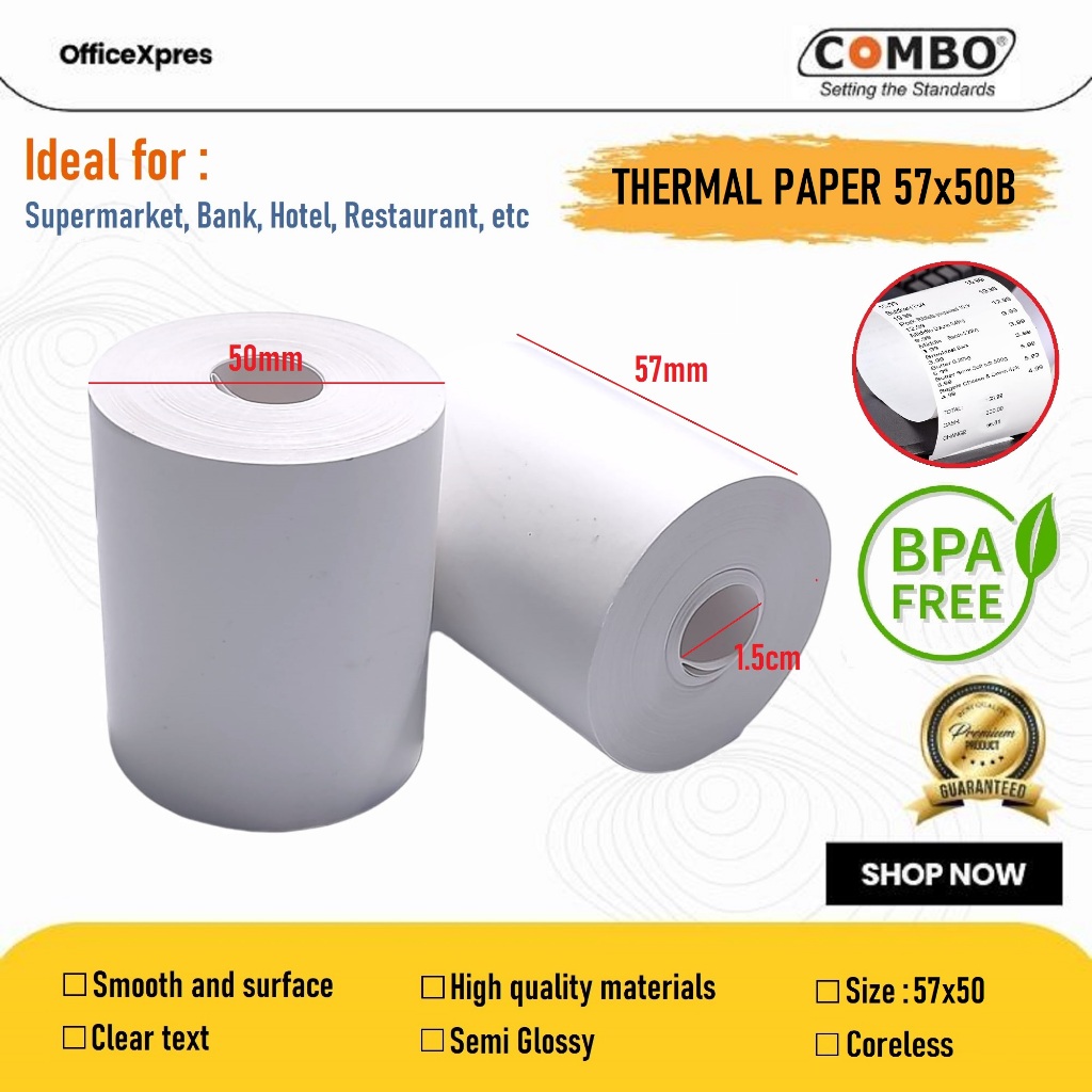 

Thermal Paper 57x50B / Kertas Thermal Roll 57 x 50 / Kertas Struk Roll / Kertas SPBU / Kertas Roll / Paper Roll