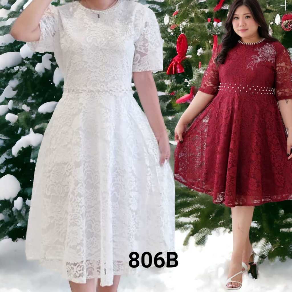 Dress Brukat Motif Bunga/ Dress Brukat Big Size Jumbo Dress Untuk Imlek