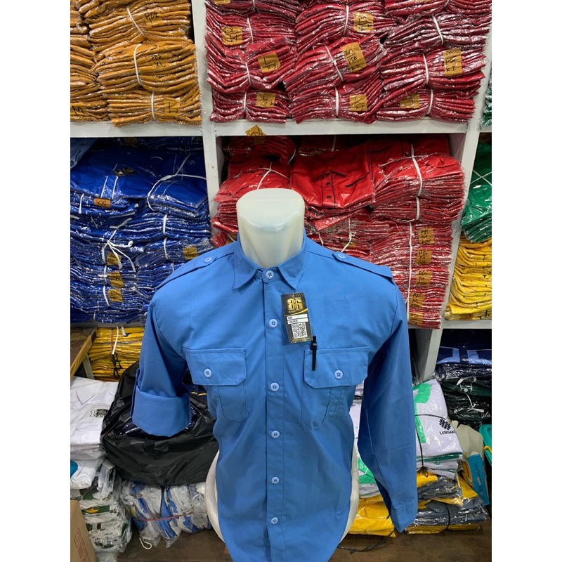 kemeja,biru,laut,langan,panjang,terbaru