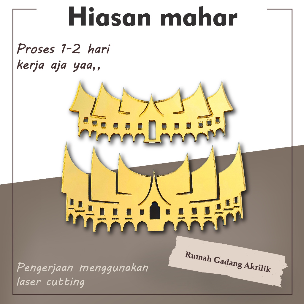 Replika Rumah Gadang Rumah Adat Minang Akrilik Scrapbook Akrilik Gold | Hiasan Mahar Akrilik