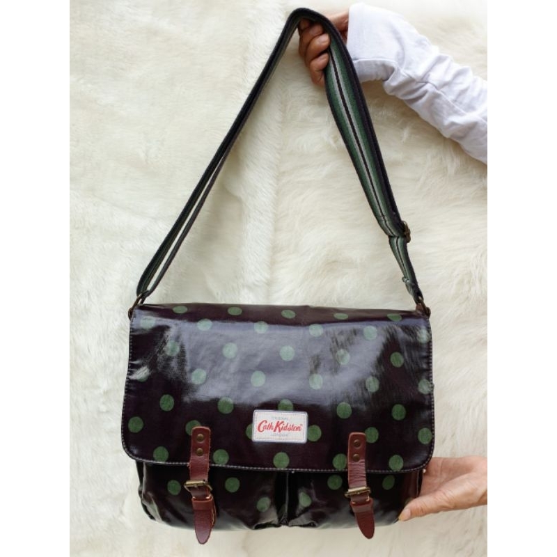 Tas Cath Kidston Selempang Wanita Kanvas Coated Mix Kulit Asli