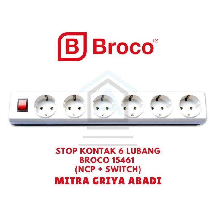 Stop Kontak 6 Lubang + Saklar Broco 15461 (Non Child Protection)