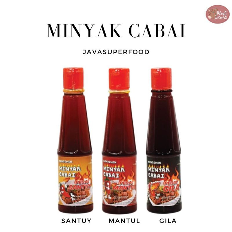 

Minyak Cabai 135ml/ Chili Oil Merk Java super food (Pedas Santuy, Pedas Mantul, Pedas Gila)