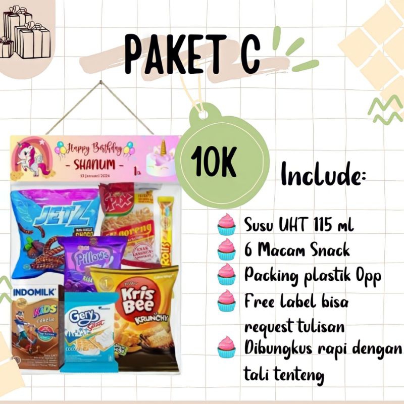 

Bingkisan Ultah Murah/Hampers Snack Praktis /Hampers Ultah Murah Meriah