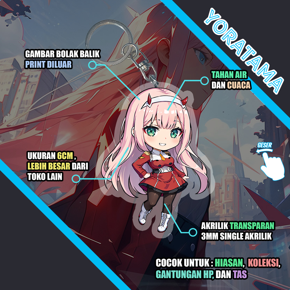 Gantungan Kunci Zero Two Darling In The Franxx, Keychain Anime Lucu