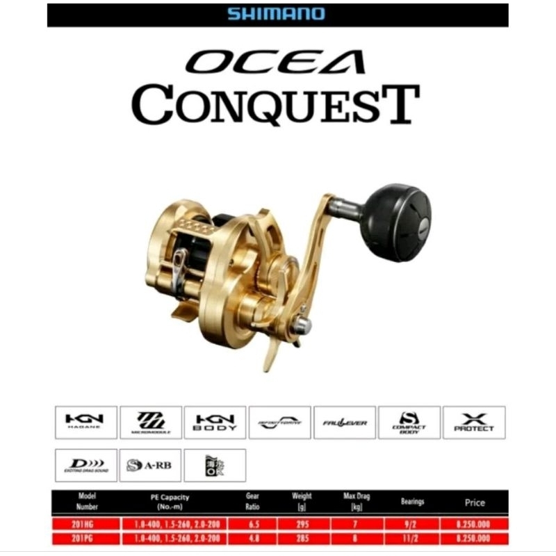 reel shimano ocea conquest 201PG & 201HG reel bc overhead bait jigging seri terbaru