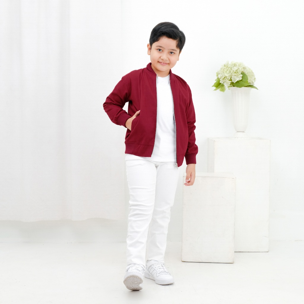 Libra Jaket Bomber Kanvas Anak Laki Laki Umur 2 3 4 5 6 7 8 9 10 11 12 13 Tahun Marun Brofash Keren 