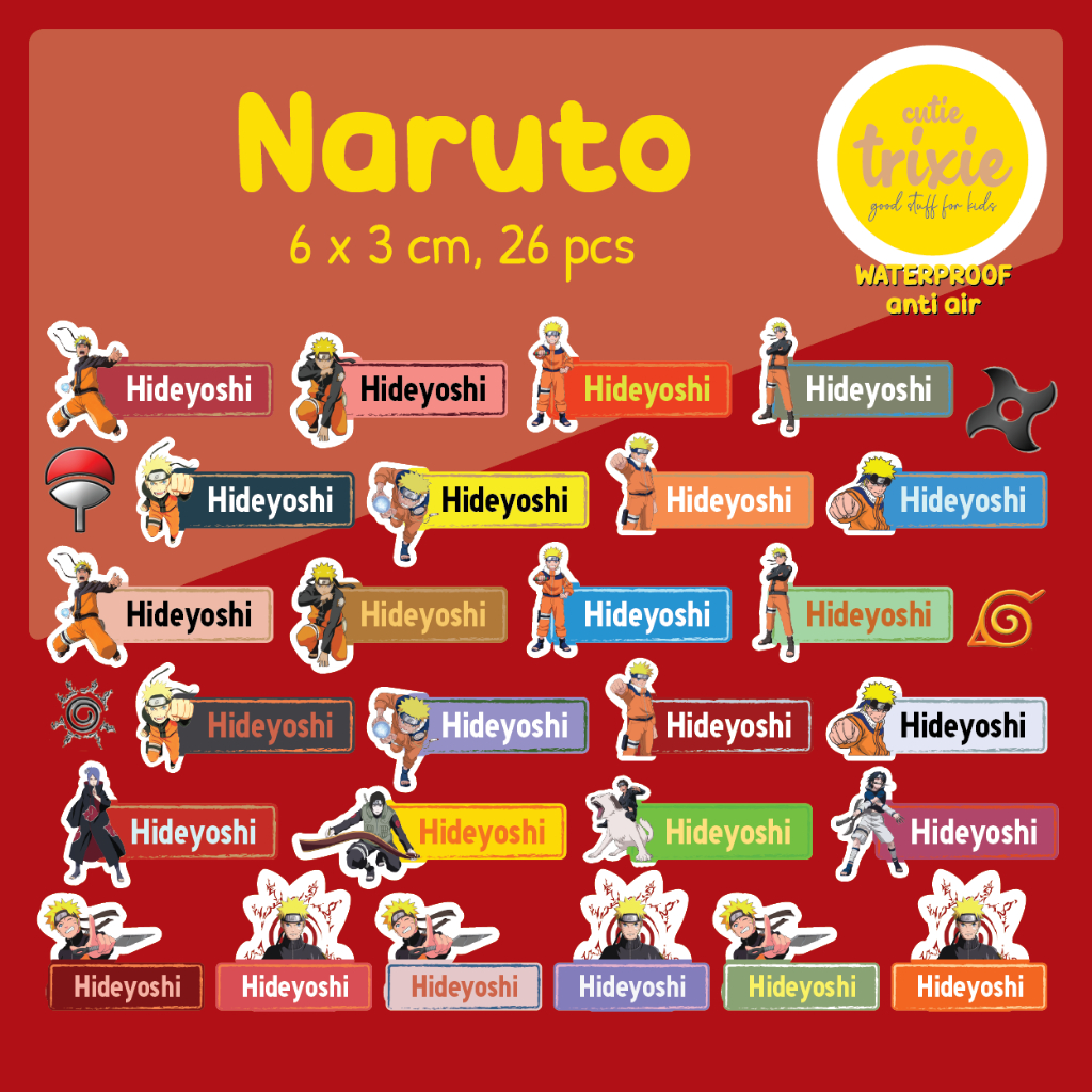 

Sticker label nama anak waterproof Naruto