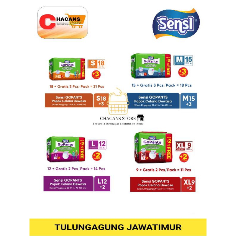 SENSI GOPANTS POPOK DEWASA CELANA S18+3/M15+3/L12+2/XL9+2
