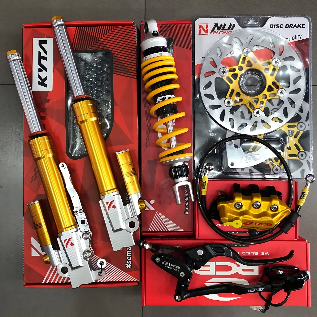 Paketan Master Rem RCB E2 14mm Set Kanan Kiri + Kaliper RCB S Series 2 Piston + Shockbreaker Shock S