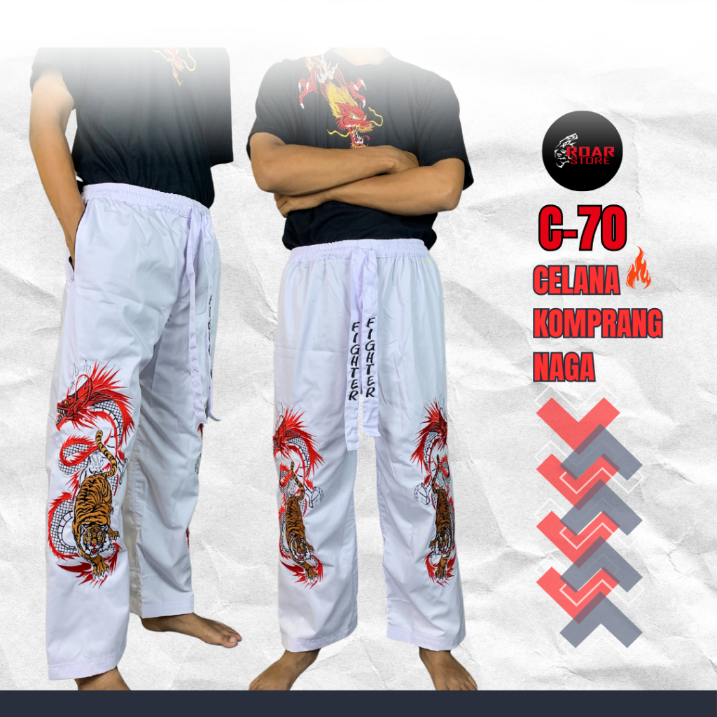 Celana Silat | Celana Komprang Hitam Bordir Naga Drill | Celana Silat Bordir Twin Dragon | Celana Pa