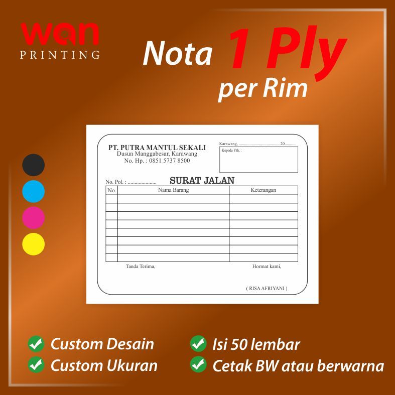 

NOTA 1 PLY KWITANSI BUKTI PENGELUARAN BUKTI KAS CETAK PER RIM