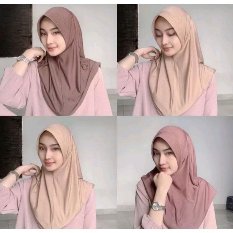 Khimar instant hijab sport Jersey premium/ jilbab olahraga lycra instant