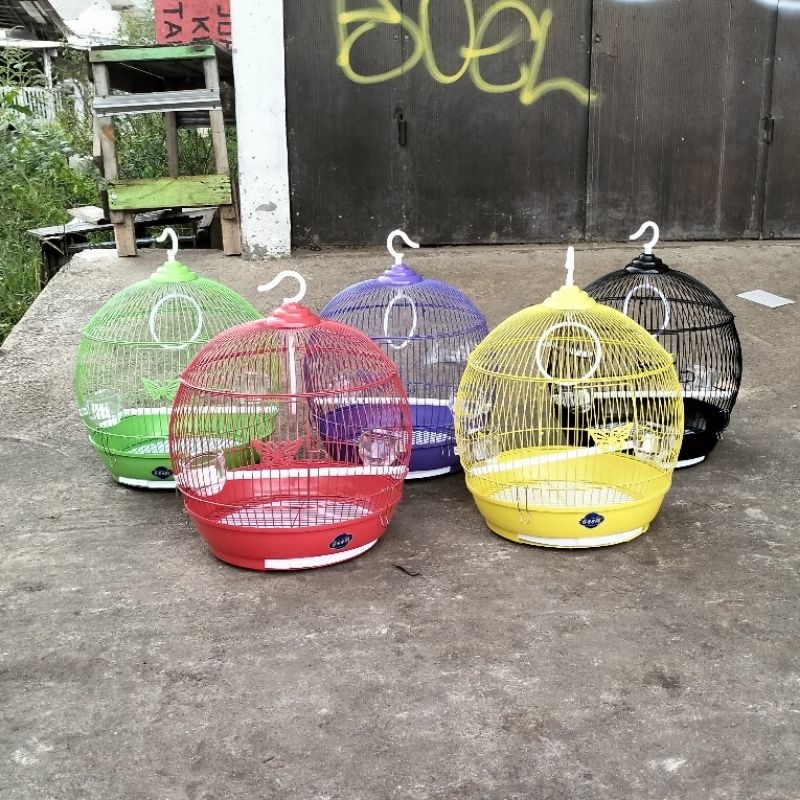 SANGKAR KANDANG BURUNG LOVEBIRD, PARKIT, KENARI TERKUKU PUTER BESI BULAT IMPORT (DM 37CM) Sangkar be