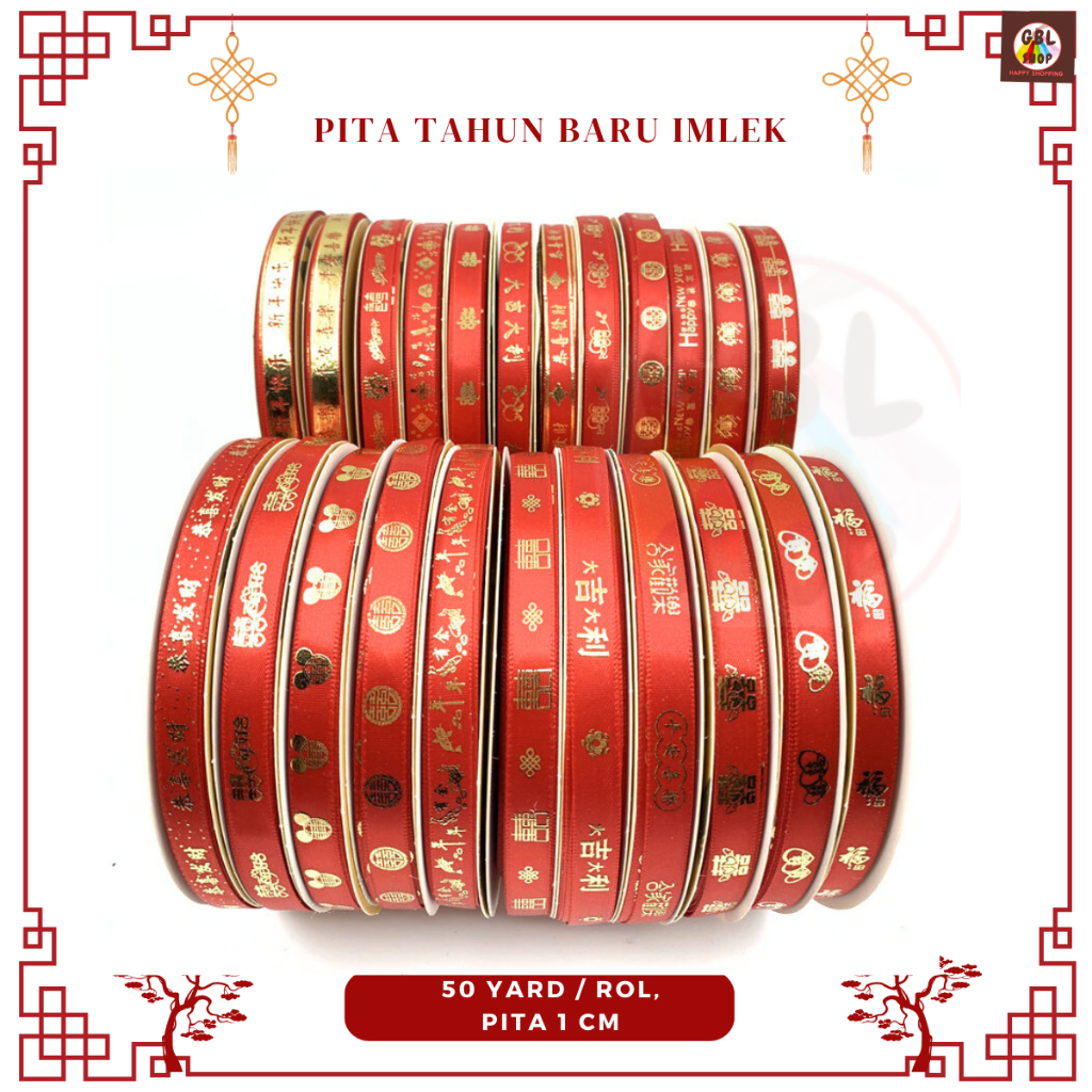 

Pita Kado Tahun Baru Imlek Lebar 1cm Per- 5 Yard Pita Satin Merah