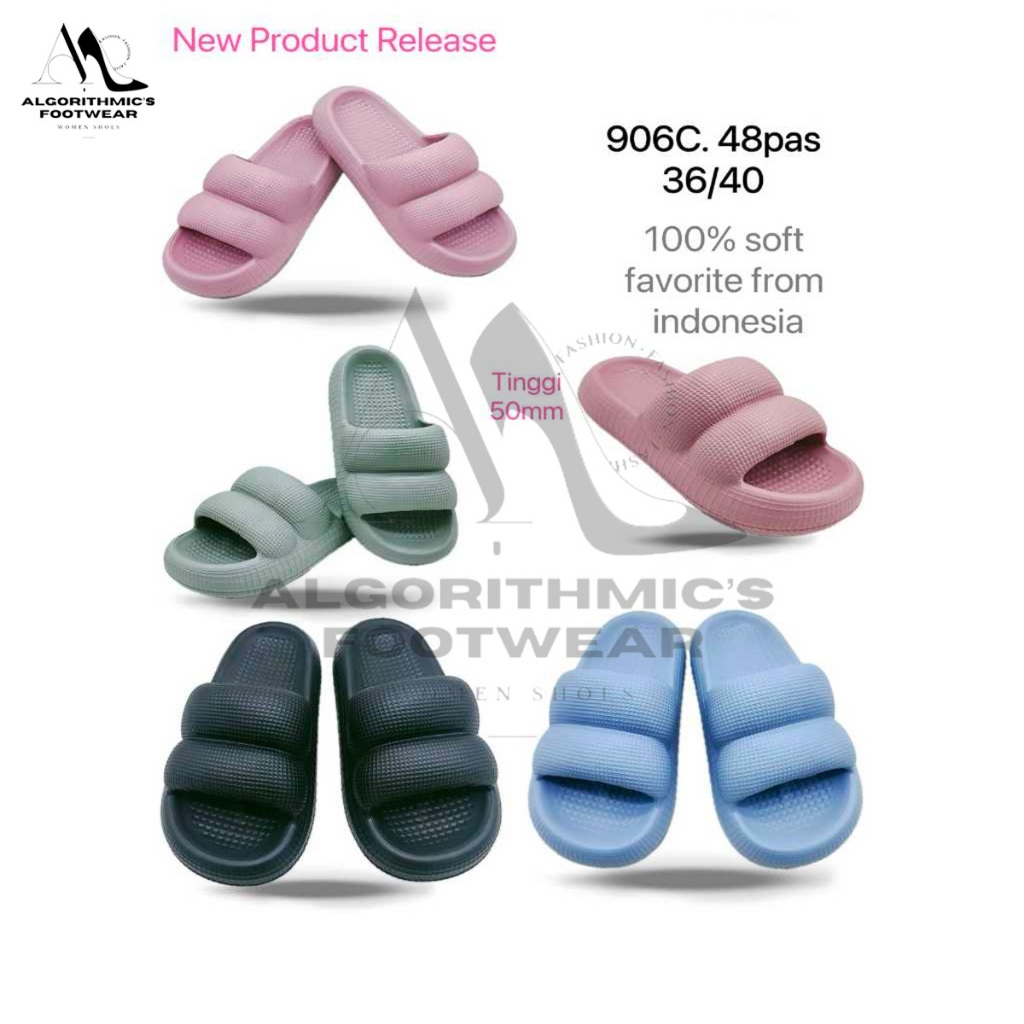 Algorithmic || Sandal Slop Polos Jelly Unisex 780 - sandal Wedges Wanita Pria Sendal Karet Empuk Ant
