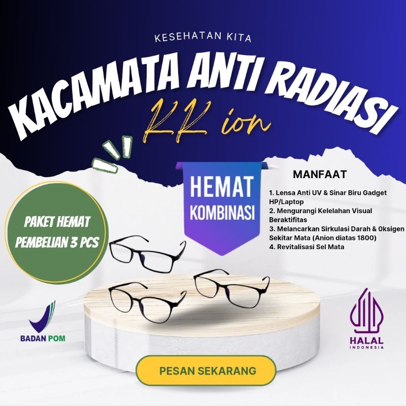 Kk Kacamata Anti Radiasi Ion Anti Blue Light Original 3 Pcs kombinasi