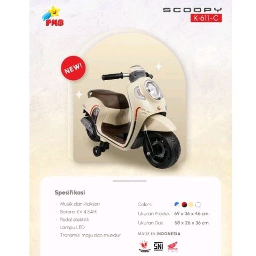 (Free Pelapis Ban ) Mainan Motor Aki Anak Scoopy Mini K611C K-611C K 611C