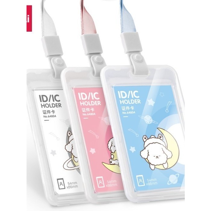

Deli Name Tag Gantungan Kartu Transparan Lanyard White / Pink 64804