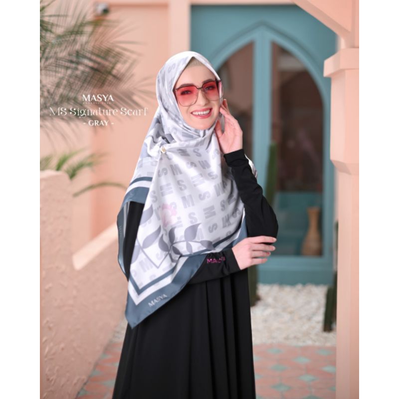 Kerudung Krudung Hijab Jilbab Scarf Segi Empat 4 Voal Premium Warna Sage Green - Hijau - Ungu - Abu - Coklat - Pink - Brown - Grey - Purple - abu abu  Motif Printing Masya Syari Original MADENIA SYARI By MASYA