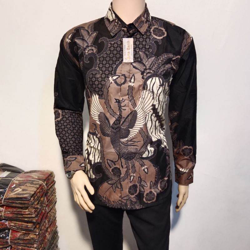 kemeja batik pola manuk ireng original arta batik super KODE 008 l batik sogan hitam l batik premium