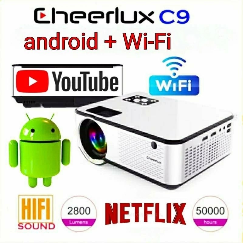 Cheerlux C9 Android Wifi Smart Proyektor 2800 Lumens MURAH