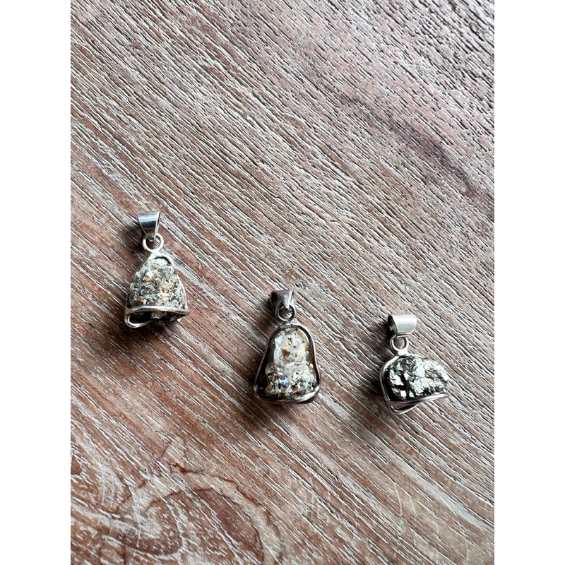 Liontin pria wanita batu rough pyrite badar emas silver perak asli 925
