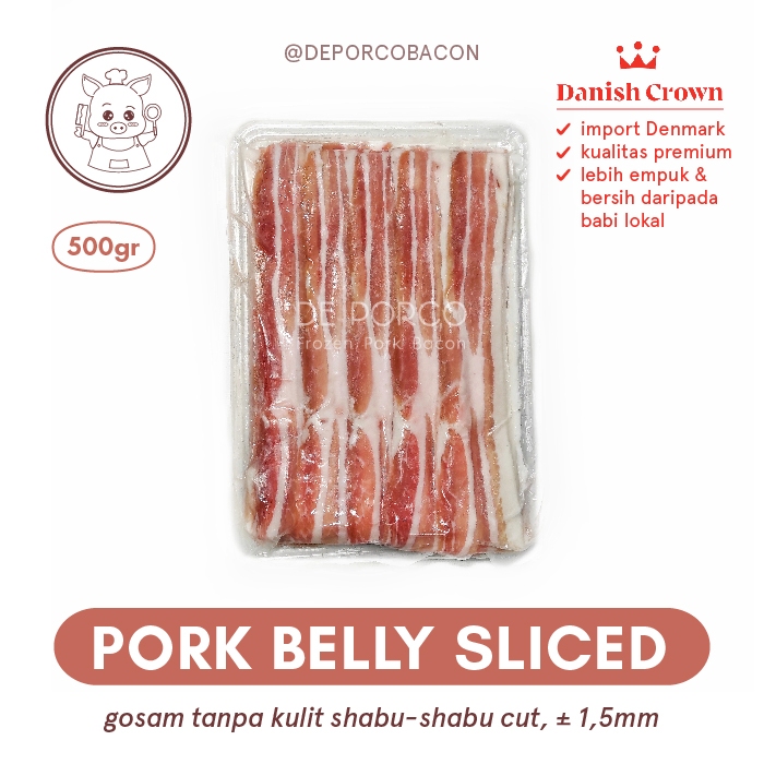 

DEPORCO Sliced Pork Belly Shabu Shabu Thin Cut Samcan Sancam Gosam Danish Crown Import Denmark (500gr)