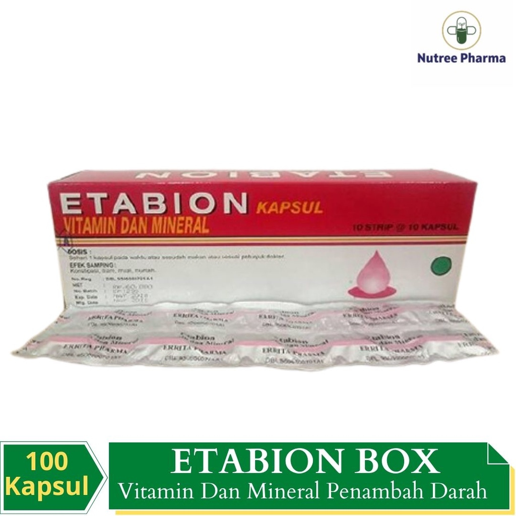 ⚡MURAH & DIJAMIN ORI⚡ Etabion Box Isi 100 Kapsul |  Suplemen Penambah Darah | Vitamin & Mineral Tamb