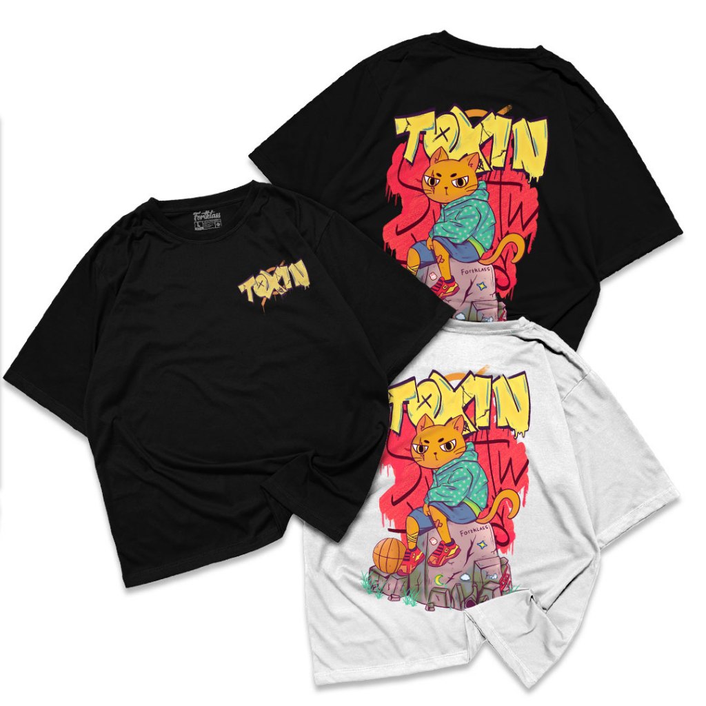 FortKlass Kaos Oversize ORANGE CAT T-Shirt Cowok Premium Kaos Pria Lengan Pendek Jumbo