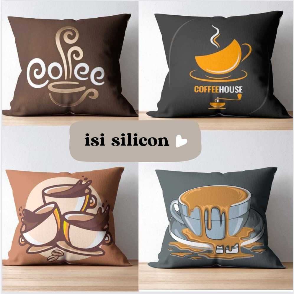 Bantal Sofa 50x50 Kain Katun Printing Dan Isi Full Silikon Motif Coffee