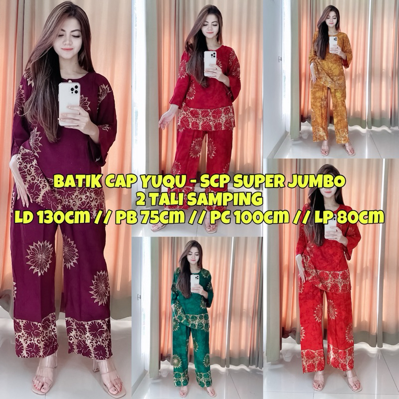 JMB006 l SETELAN CELANA PANJANG SUPER JUMBO BATIK CAP PEKALONGAN LD 130cm