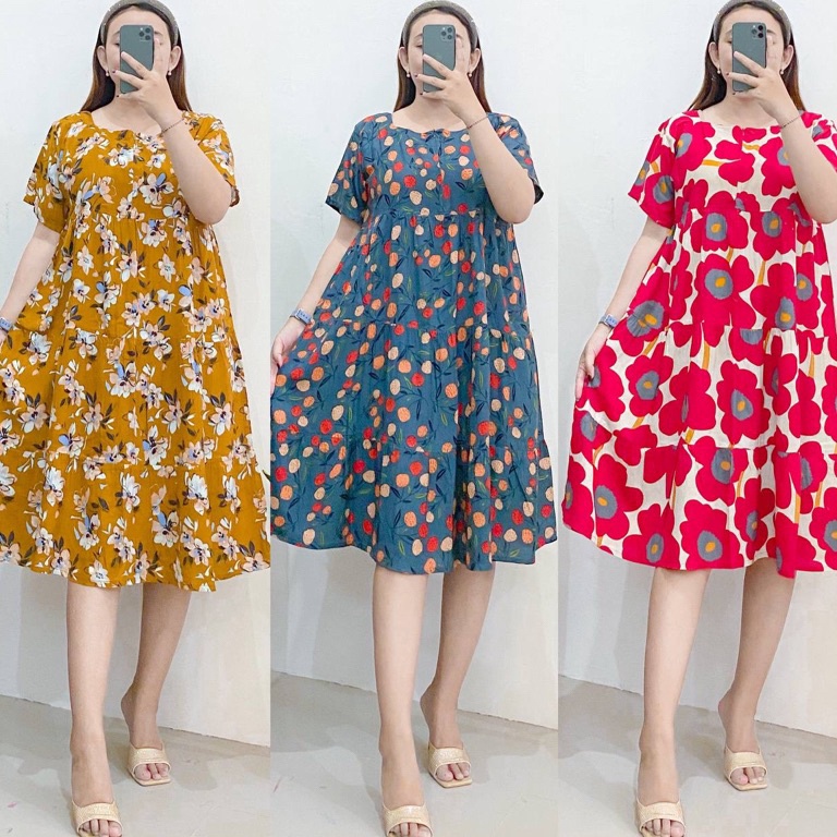 Ready Stok MISSDASTER  YUKII DRESS DASTER PENDEK MOTIF REMPEL SUSUN BUSUI G68