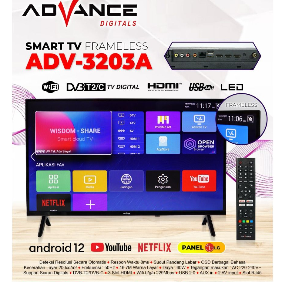 Advance Android TV Panel LG 32" inch ADV 3203A Digital Smart TV