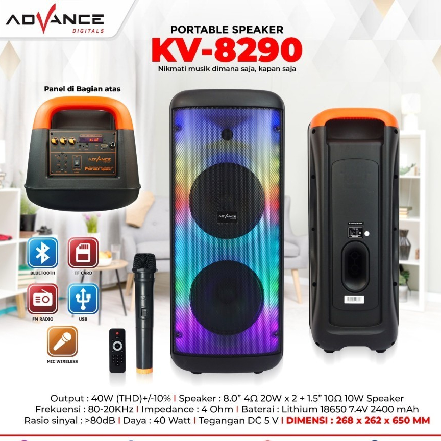 Speaker Ampli Bluetooth Portable Advance KV-8290 + 1 Free Mic