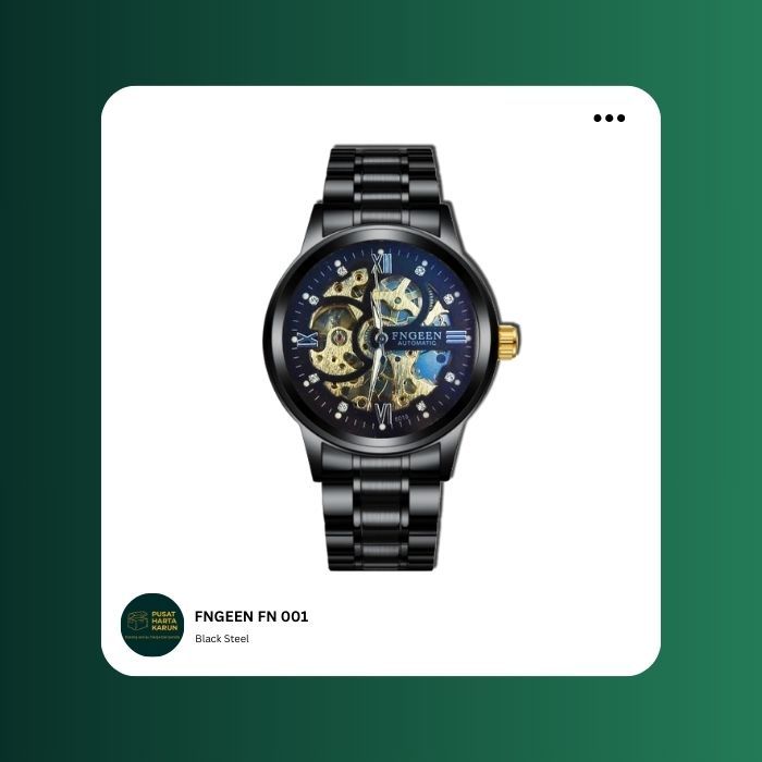 (ORIGINAL 100%) FNGEEN Mekanik Otomatis Jam Tangan Hitam Pria Luxury Best Seller Stainless Steel Ori