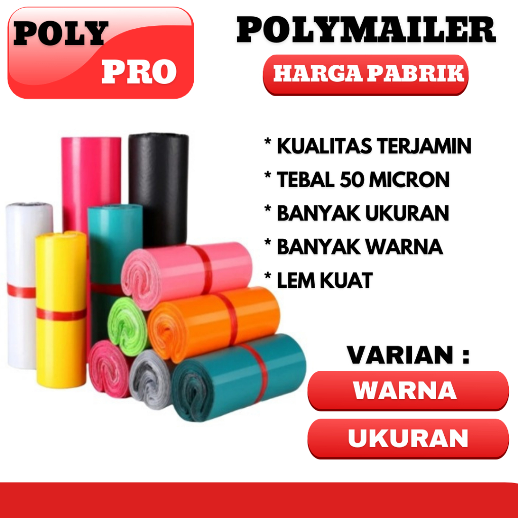 

Plastik Packing Polymailer Warna LDPE Glossy (Isi 100Pcs)